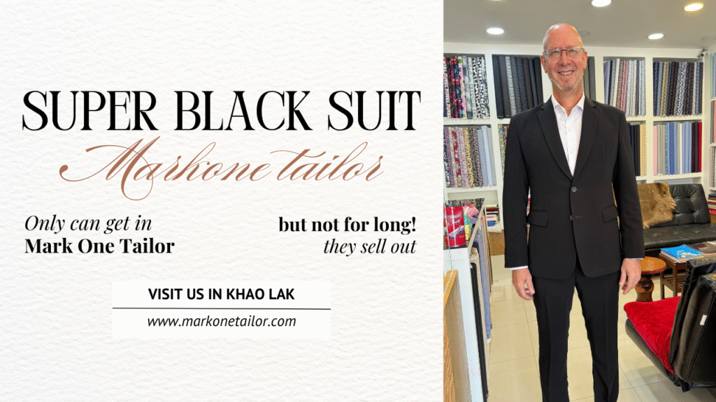Custom Super Black Suit in Khao Lak, Thailand – The Signature of Elegance at Mark One Tailor Custom Super Black Suit in Khao Lak, Thailand – The Signature of Elegance at Mark One Tailor